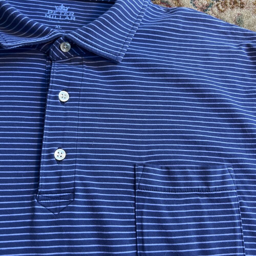 Peter Millar Crown Sport Navy/Lt Blue Stripe Performance Polo Preppy Golfcore XL - Picture 7 of 10